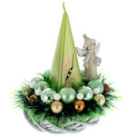 Christmas arrangement with green globes and angel