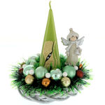 Karácsonyi asztaldísz zöld gömbök és angyallal 2