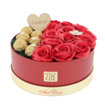 Virágdísz piros rózsa és Ferrero 20cm 2