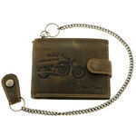 Brown leather wallet with RFID motorcycle chain 1