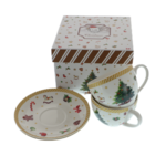 Set of 2 porcelain cups and saucers Christmas tree 260ml 1