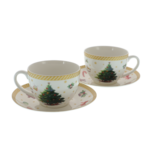 Set of 2 porcelain cups and saucers Christmas tree 260ml 3