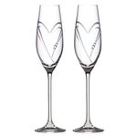 Set of 2 crystal heart Diamante champagne glasses 6