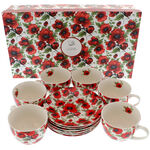 Set of 6 porcelain tea cups with poppies 3