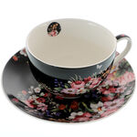 Set of 6 Tea Mugs Black Satin Flowers 2
