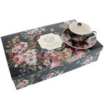 Set of 6 Tea Mugs Black Satin Flowers 5
