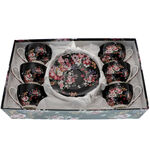 Set of 6 Tea Mugs Black Satin Flowers 6