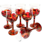Set of 6 Hand Painted Orange Wine Glasses 1