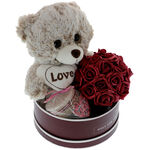 Teddy bear gift set with burgundy roses 2