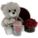 Teddy bear gift set with burgundy roses 1