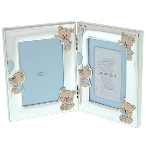 Double photo frame blue teddy bear molding kit 19cm