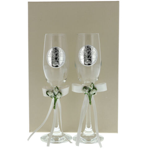 Set of 2 champagne glasses wedding tree of life