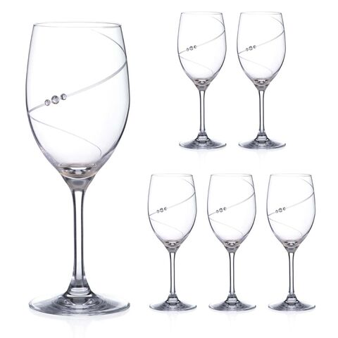 Set of 6 Cristal White Wine Glasses Swarovski Silhouette