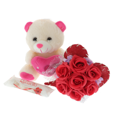 Rose bouquet gift set with teddy bear