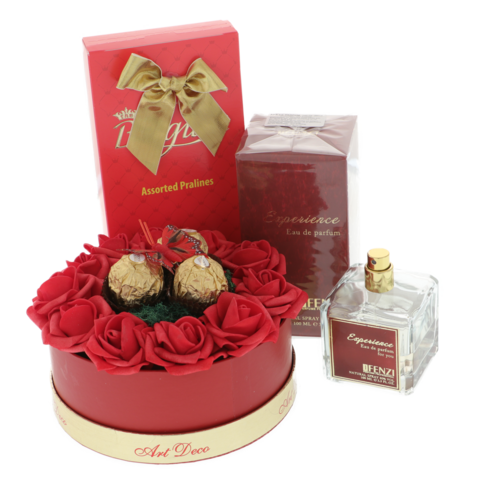 Experience women's gift set with chocolate flowers and perfume