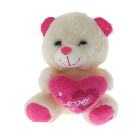 Cream teddy bear with pink heart 20cm