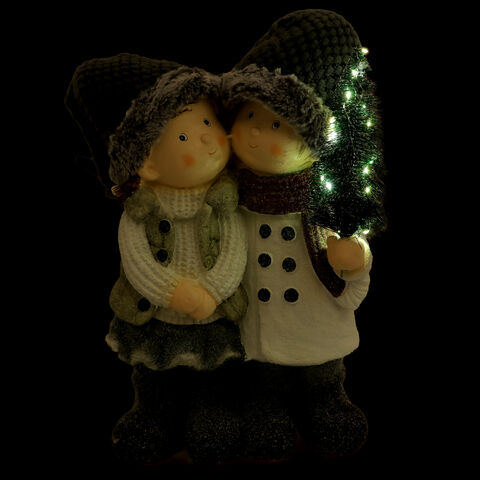 Figurina copii pereche cu brad iluminat 55 cm