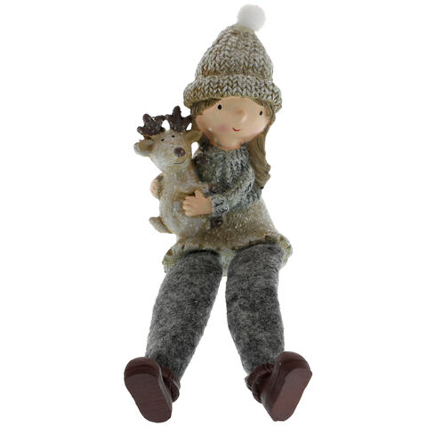 Figurina fetita cu ren picioare textile