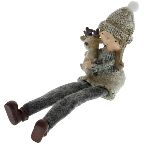 Figurina fetita cu ren picioare textile
