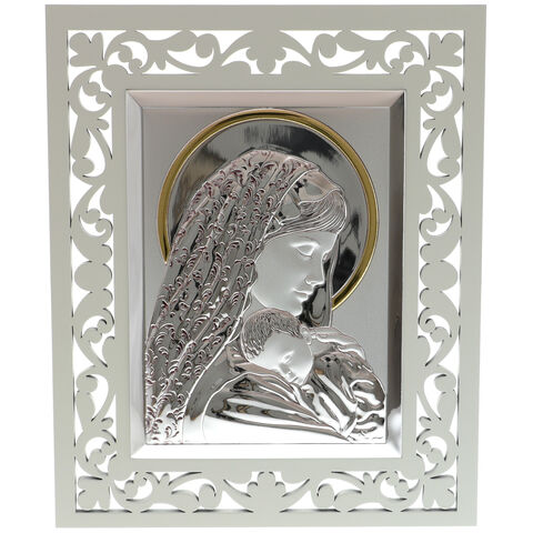 Icoana Argint Maria cu Rama Decupata din Lemn