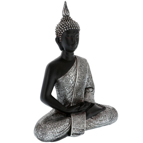Statueta Buddha neagra cu haine argintii