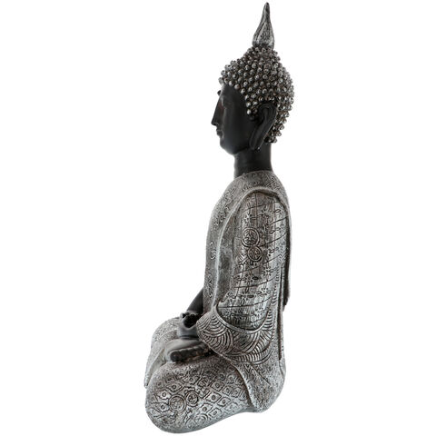 Statueta Buddha neagra cu haine argintii