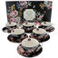 Set 6 Cani de Ceai Black Satin Flowers