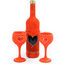 Wine Bottle with Glasses Red Heart