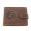 Men's wallet natural leather brown embossed wolf 10x12cm