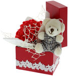 Arrangement with a bouquet of roses and a teddy bear 2