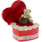 Arrangement with roses and a valentine bear 2