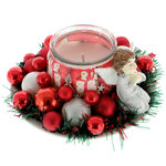 Christmas arrangement with red-white candle and angel 15cm 2