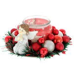 Karácsonyi dísz piros-fehér gyertyával és angyalkával 15cm 4