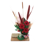 Aranjament de Paste personalizat flori rosii cu iepuras