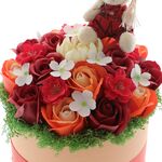 Aranjament floral absolvire trandafiri bordo-portocalii 30cm 4