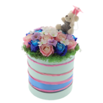 Aranjament floral absolvire trandafiri roz-albastri 30cm 5