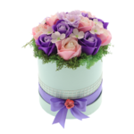 Aranjament floral roz-mov trandafiri sapun 20cm