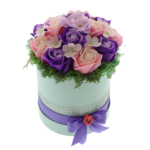 Aranjament floral roz-mov trandafiri sapun 20cm 2