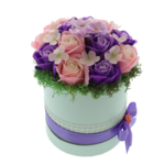 Aranjament floral roz-mov trandafiri sapun 20cm 3