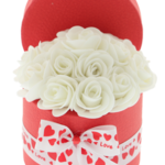 Floral arrangement white foam roses and teddy bear 5