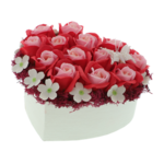 Aranjament floral trandafiri sapun inima rosie 20cm 3