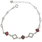 Silver bracelet with Red Crystals and Rhombuses 2