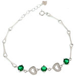 Silver bracelet with Green Crystals Heart 2