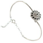 Silver Bracelet Black Flower 1