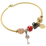 Silver Bracelet Gold Charms with Heart 2