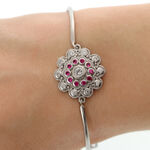 Pink Flower Silver Bracelet 7