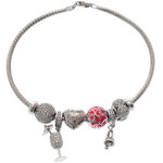 Pink Hearts Charms Silver Bracelet 2