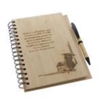 Cadou profesori agenda bambus personalizata cu pix