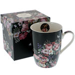 Black Mug with Colored Flowers 1