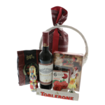 Coș cadou Paște Sweet Bunny – coș festiv cu vin Bordeaux, cozonac, dulciuri și iepuraș decorativ 4